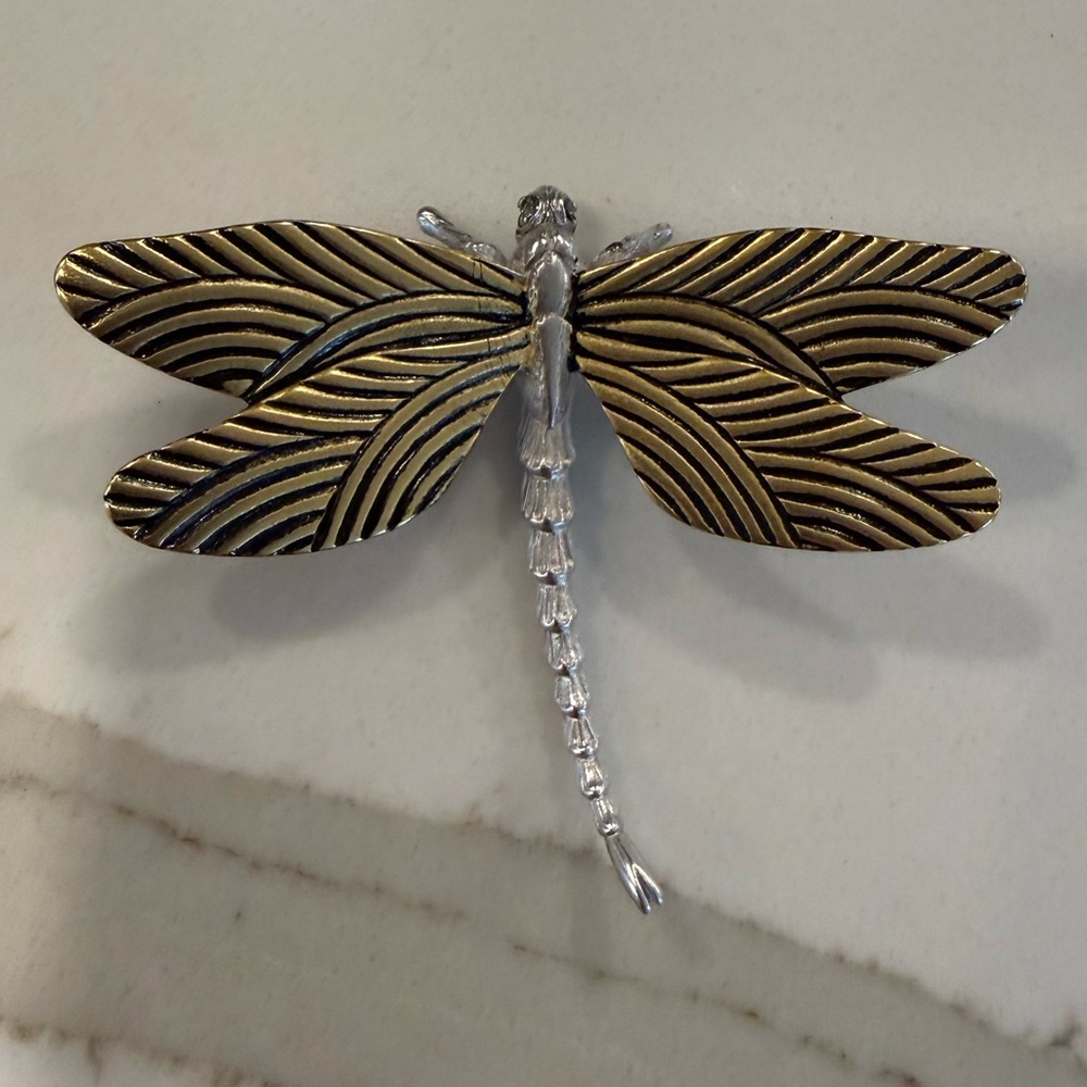 Erwin Pearl Elegant Gold and Silver Dragonfly Brooch and Pin, NWOT